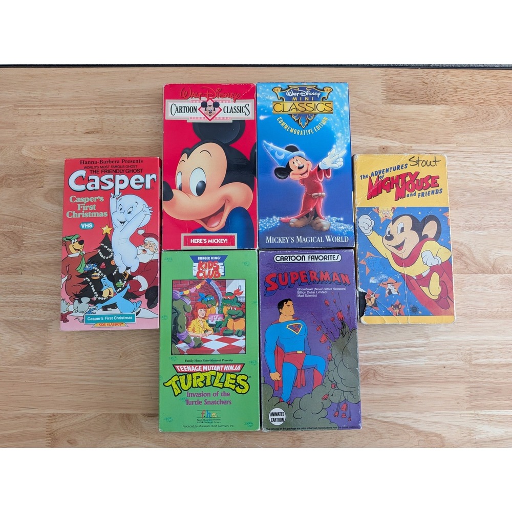 Vintage VHS Tape Lot Disney Mickey Mouse TMNT Superman Casper Mighty Mouse 6pc